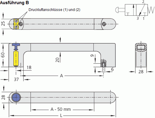 Leschhorn FG4-P3.B300.11  Funktionsgriffe pneumatische Anwendungsbereiche 3/2 Wegeventil B= Öffner A 300, - Leschhorn FG4-P Funktionsgriffe fuer pneumatische Anwendungsbereiche - Ausfuehrung B