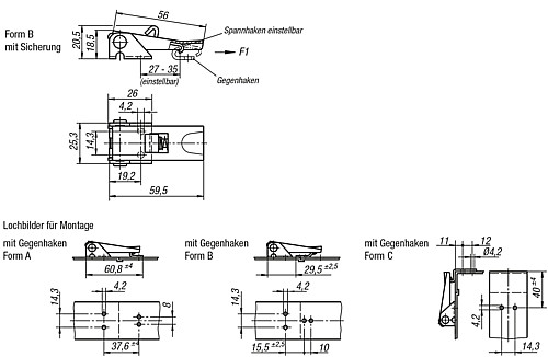 Kipp K0047.2420601 SPANNVERSCHLUSS EINSTELLBAR, FORM B, STAHL - KIPP K0047-SVB Spannverschluesse einstellbar Anschr