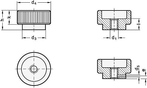 Ganter 6303-M10-A-NI EDELSTAHL RÄNDELMUTTER OHNE STIFTLOCH - DIN 6303 Edelstahl Raendelmuttern-Skizze