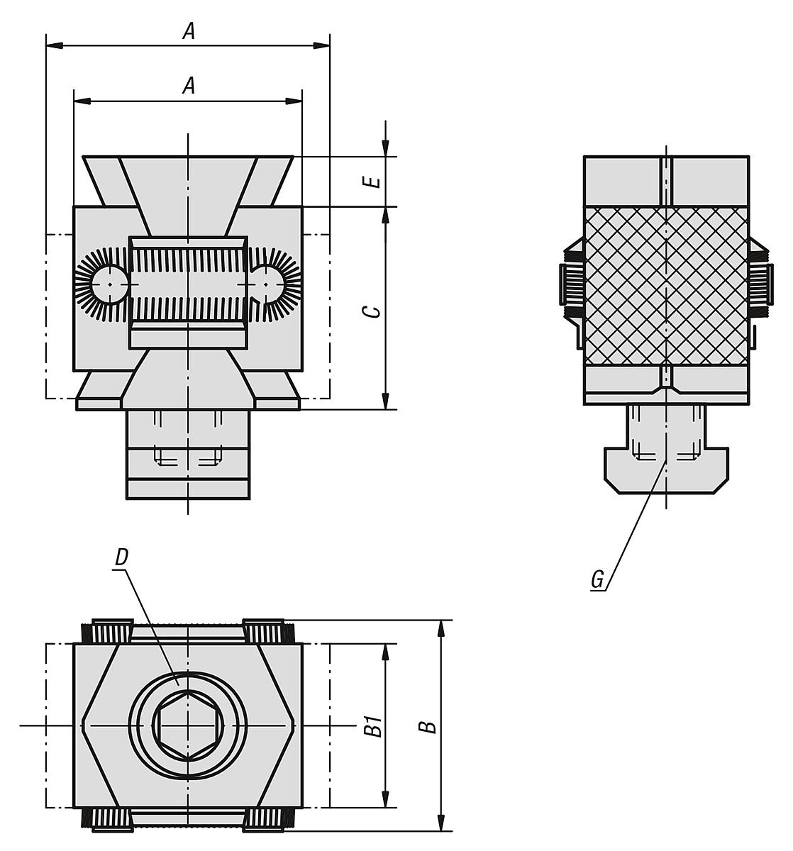 Kipp K0042.16 KEILSPANNSEGMENT FORM B, MIT ZYLINDERSCHRAUBE M16X80 - K0042 Keil Spannsegmente Form B - Massblatt