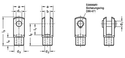 Ganter 751-10-20-M10-A-NI EDELSTAHL GABELGELENK MIT 2x  SICHERUNGSRINGEN - GN 751 Gabelgelenke - Edelstahl-Skizze