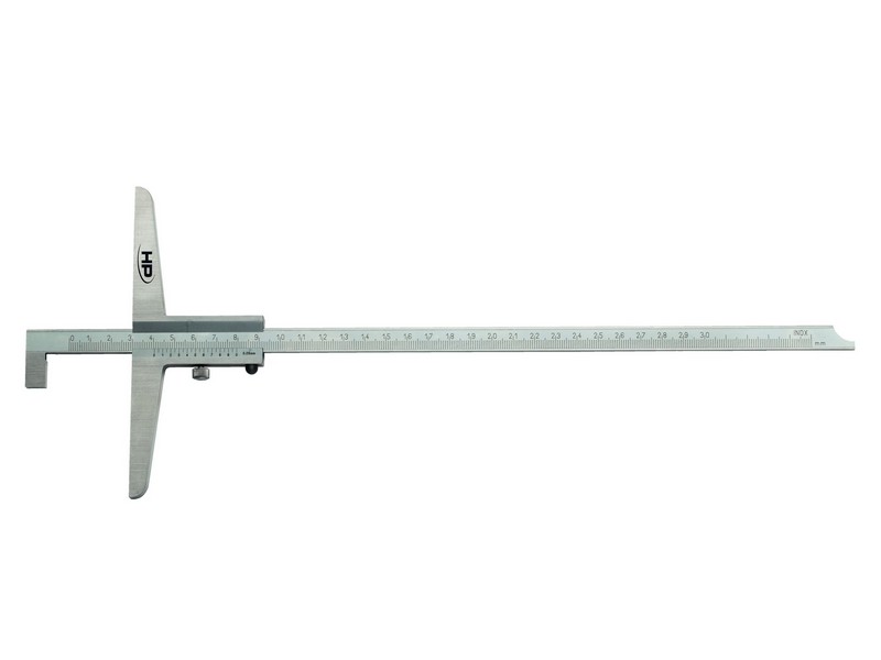 Helios Preisser 0286 201 Tiefenmessschieber, rostfreier Stahl, Nonius mattverchromt 150 mm Messbereich, 100 mm Brückenlänge - Tiefenmessschieber