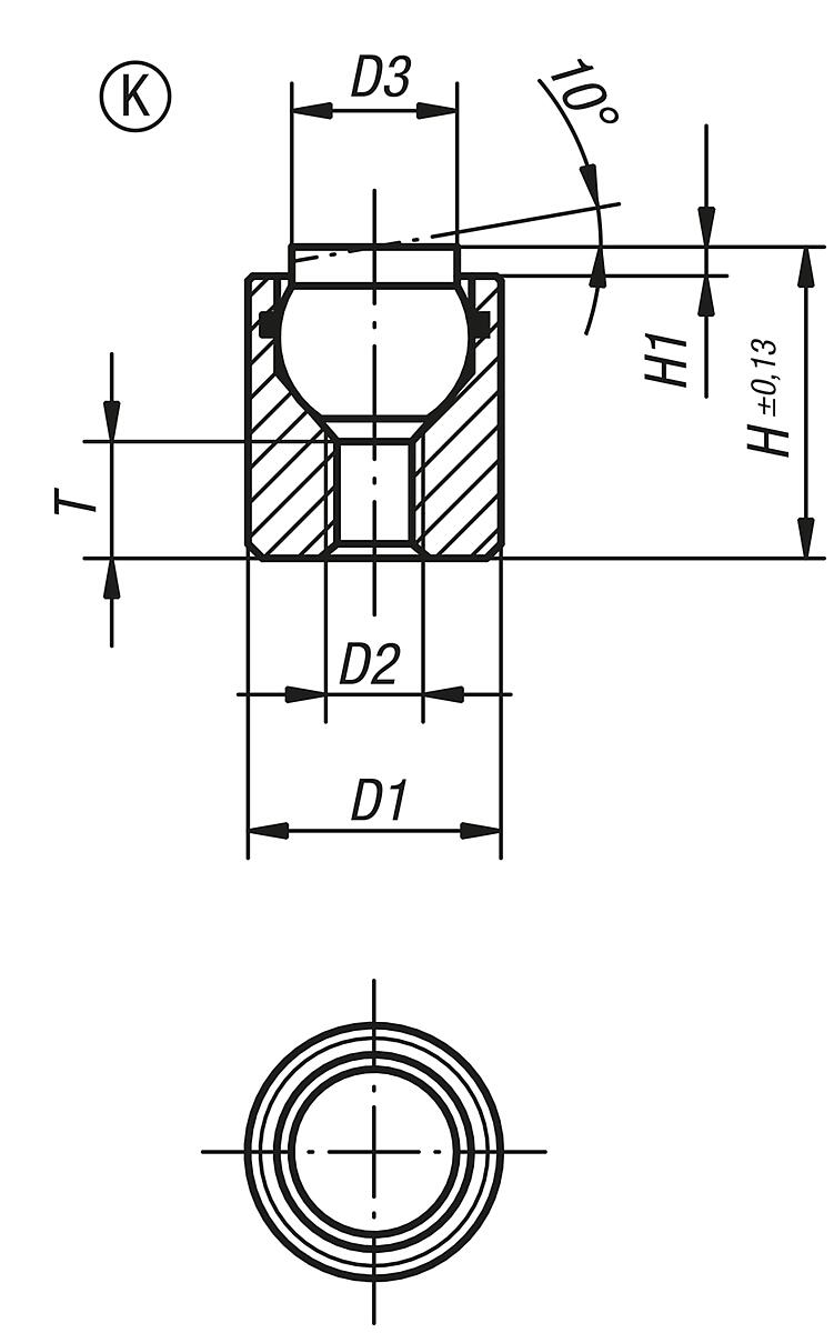 Kipp K0284.704X012 PENDELAUFLAGE FORM K MIT O RING, D3=M4, L=12 - K0284-K Pendelauflagen mit O Ring - Form K - Massblatt