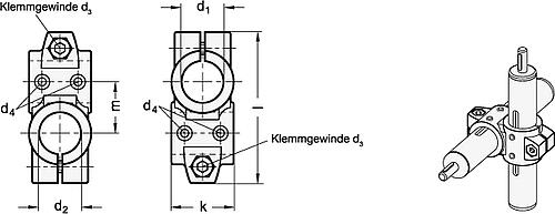 Ganter 132.2-B30-B30-2-SW VERFAHRSCHLITTEN KREUZFORM - GN 132-2 Verfahrschlitten fuer Lineareinheiten - Aluminium-Skizze