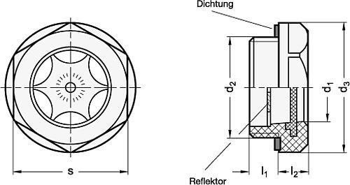 Ganter 543.2-11-G3/8-A-RT ELESA ÖLSCHAUGLAS - GN 543-2 Oelschauglaeser - Kunststoff-Skizze