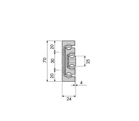 Leschhorn HP 7024-030-ST C- Form Hochpräzise Schwerlast Teleskopschienen, Vollauszug, SL= 300, Lastwert 390Kg, Profil 70x24, Gewinde= M8, Stahl C45E+C (1.1191) verzinkt - LE HP7024 C -Profil Profilquerschnitt