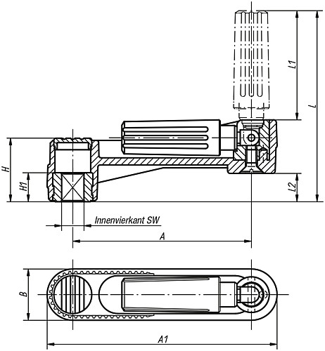 Norelem 06500-2108 NOVO.GRIP HANDKURBEL ZYL.GRIFF UMLEGBAR, GR.1, A=80, SW 8 - Norelem 06500-IV Handkurbeln mit Zylindergriff umlegbar - mit Innenvierkant