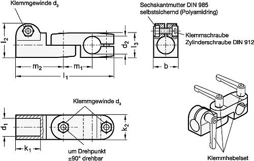 Ganter 287-B18-B14-2-SW Gelenk Klemmverbinder, Aluminium - GN 287 Gelenk Klemmverbinder - Aluminium-Skizze