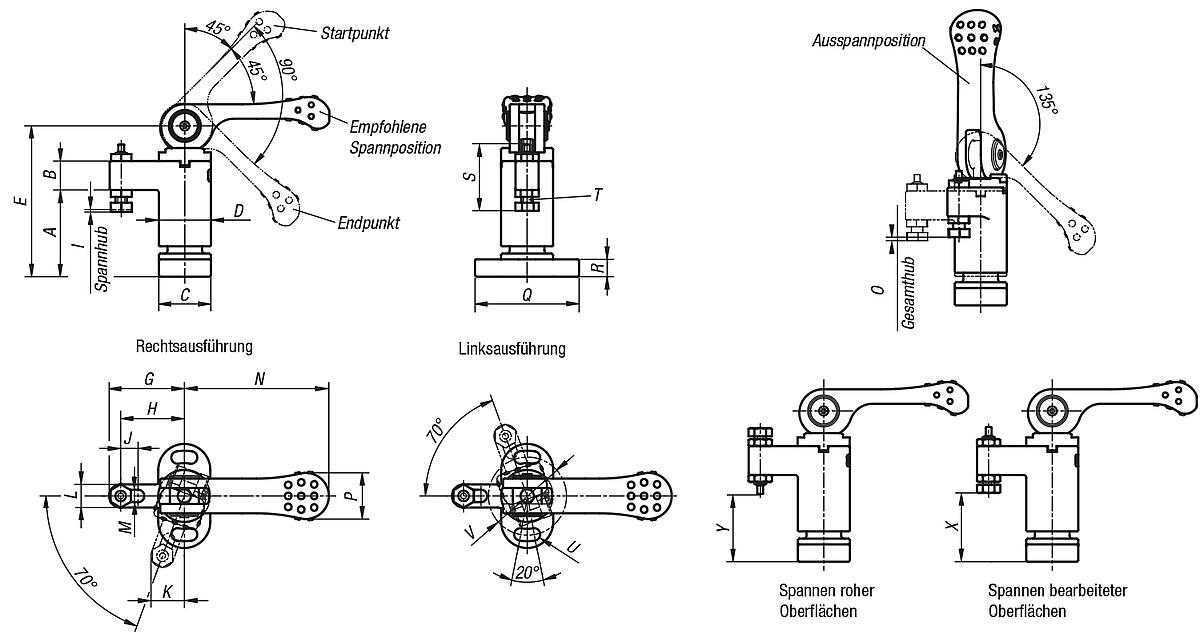 Kipp K0925.0150 SCHWENKSPANNER LINKS VERGÜTUNGSSTAHL, MINI, X=30,8 - K0925 Schwenkspanner mini mit Exzenterhebel - Massblatt
