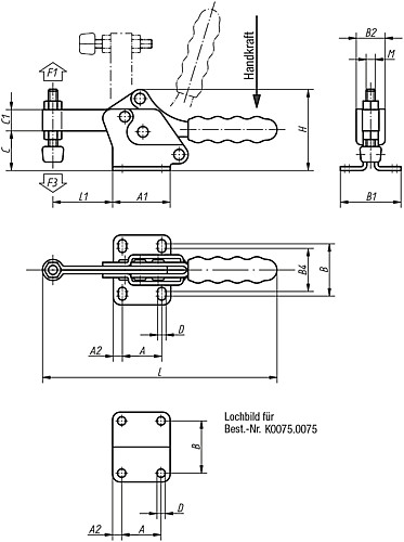 Kipp K0075.0075 SCHNELLSPANNER HORIZONTAL, MIT WAAGRECHTEM FUSS, P=75 daN - KIPP K0075 Schnellspanner horizontal mit waagrech
