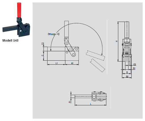 DESTACO 578 Vertikal-Kniehebelspanner Haltekraft 18000 N, Öffnungswinkel 200° - 548 Vertikalspanner - massiver Spannarm - Fuss gerade zum Anschweissen