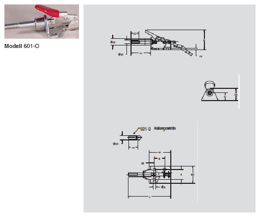 DESTACO 601-O Schubstangenspanner Standard  Haltekraft 400N, Hub 16mm - 601-O Schubstangenspanner Standard - mit Aussengewinde - mit Zollgewinde