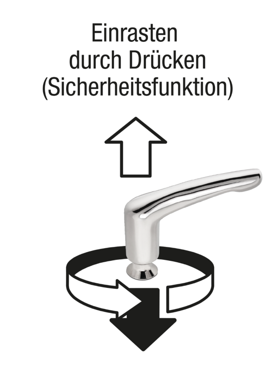Kipp K1317.106X20 KLEMMHEBEL HYGIENIC USIT® MIT BUND GR.1, M06X20, EDELSTAHL 1.4404 POLIERT, KOMP:75 EPDM 295 - K1317 Klemmhebel - Einrasten durch Druecken -Sicherheitsfunktion-