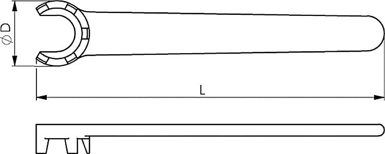 AMF 250K- 8 Spannzangenschlüssel (Mini), Größe : 8, DIN 6499D (Ø): 12, D: 13, L: 75 - LE 250K 8 Spannzangenschluessel Mini - Skizze