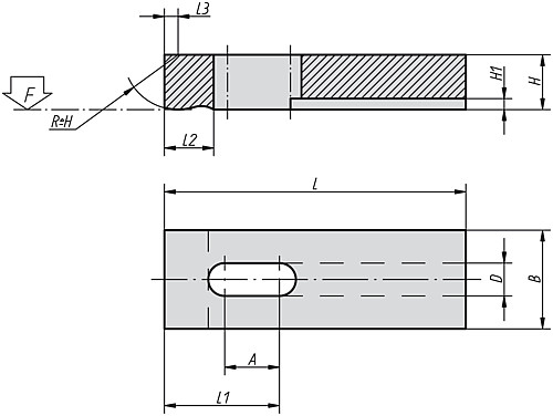 Norelem 04010-05 VERSCHIEBBARES SPANNEISEN, L=32,  B=12, H=8 - Norelem 04010 Verschiebbare Spanneisen