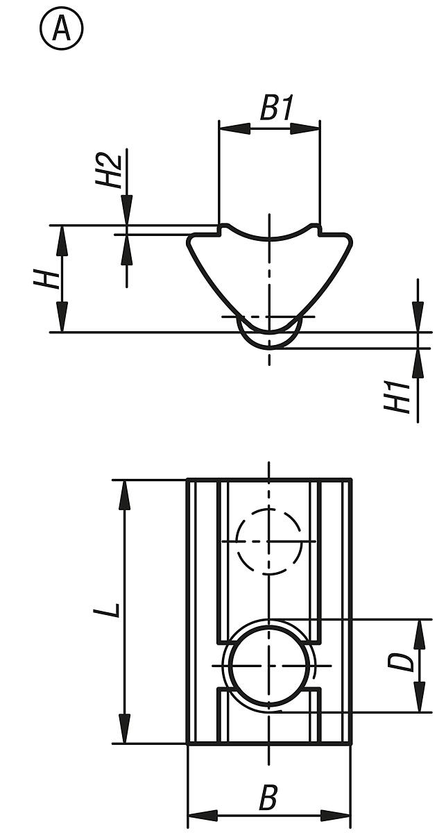 Norelem 07073-0606 NUTENSTEIN EINSCHWENKBAR D=M06 B=10,5, FORM:A STAHL, MIT STEG - NLM 07073 Nutensteine einschwenkbar mit Steg Typ I - Massblatt