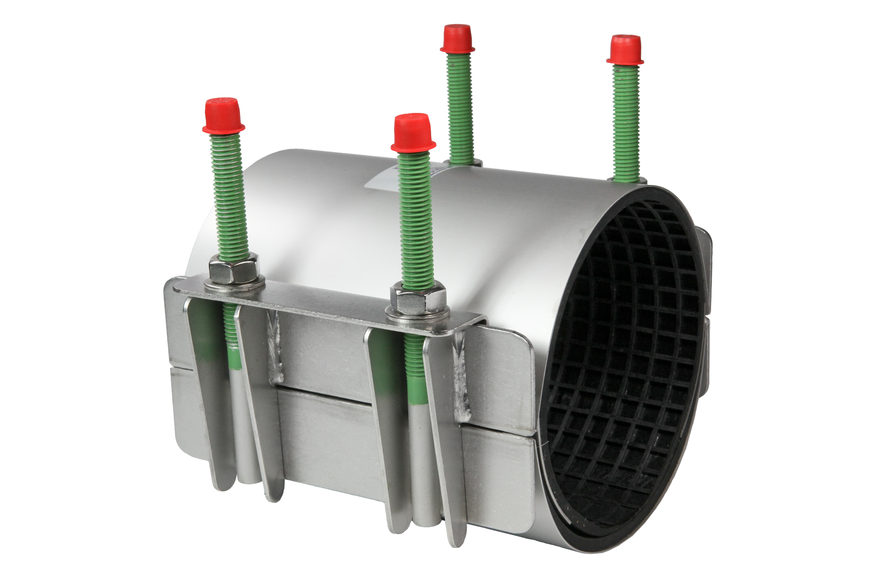 Leschhorn LS2-400-420-300-NBR-V2A Edelstahl-Reparaturschellen zweiteilig, Spannbereich 400-420, BL 300 Dichtung: NBR, Material: 1.4301 (V2A, AISI 304), PN 16 bar Wasser, PN 4 bar Gas - LS2 zweiteilige Reparaturschellen