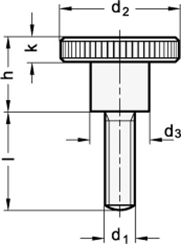 Ganter 464-M10-12-NI Hohe Rändelschrauben, Edelstahl, DIN 466 - DIN 464 Hohe Raendelschrauben - Edelstahl-Skizze