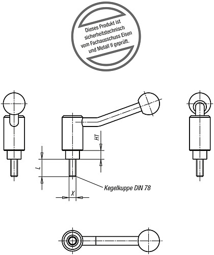 Kipp K0112.1108X20 SICHERHEITSSPANNHEBEL GR.1,  20?, M8X20 - KIPP K0112 Sicherheitsspannhebel mit Aussengewinde