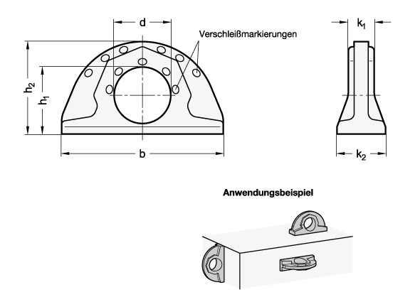 Ganter 589-70  Anschlagpunkte, Stahl, zum Anschweißen, Breite b: 70, d: 32, h1: 38 - GN 589 Anschlagpunkte - Stahl - zum Anschweissen - Massblatt
