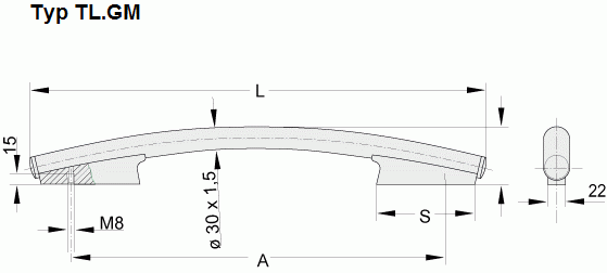 Leschhorn TL.GM-30.B500.37   Rohrgriffe für rückseitige Befestigung A 500,  Schenkel natur / Rohr Edelstahl Technical Line - Leschhorn TL-GM Rohrgriffserie -Technical Line-