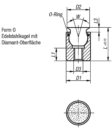 Kipp K0284.504X025 PENDELAUFLAGE FORM O MIT O RING D3=M4, L=25,5 - KIPP K0284-O Pendelauflagen mit O Ring - Form O