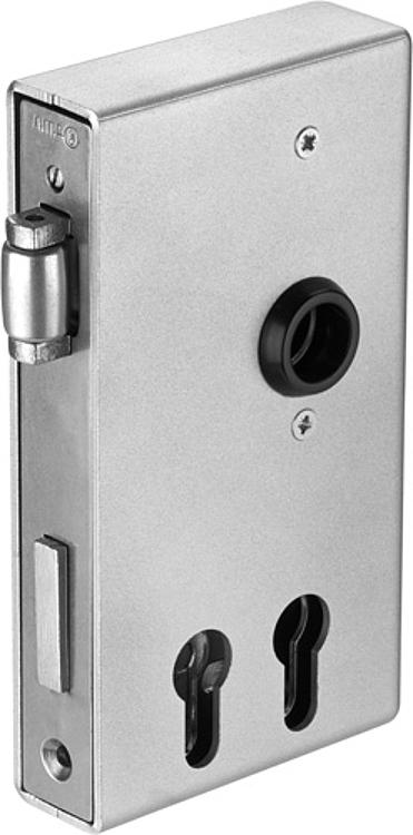 AMF 140RD-30 Schlosskasten mit Rollfallen-Riegelschloss für Dreikant- und Profilzylinder, blank, Kastenbreite A: 30 mm, Schließung: PZ, B: 94 mm - LE 140RD Schlosskasten mit Rollfallen-Riegelschloss