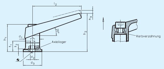 Halder 24420.1210 Verstellbarer Klemmhebel mit Axiallager aus rostfreiem Stahl mit Innengewinde Ø 25 x M 10, orange - EH 24420 Verstellbare Klemmhebel mit Axiallager aus rostfreiem Stahl - mit Innengewinde