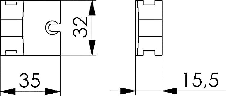 AMF 142U-F35 Verlängerter Fallenkopf, vorstehend: 8 mm, passend für: 140U, 142U - LE 142U-F35 Verlaengerter Fallenkopf -Skizze