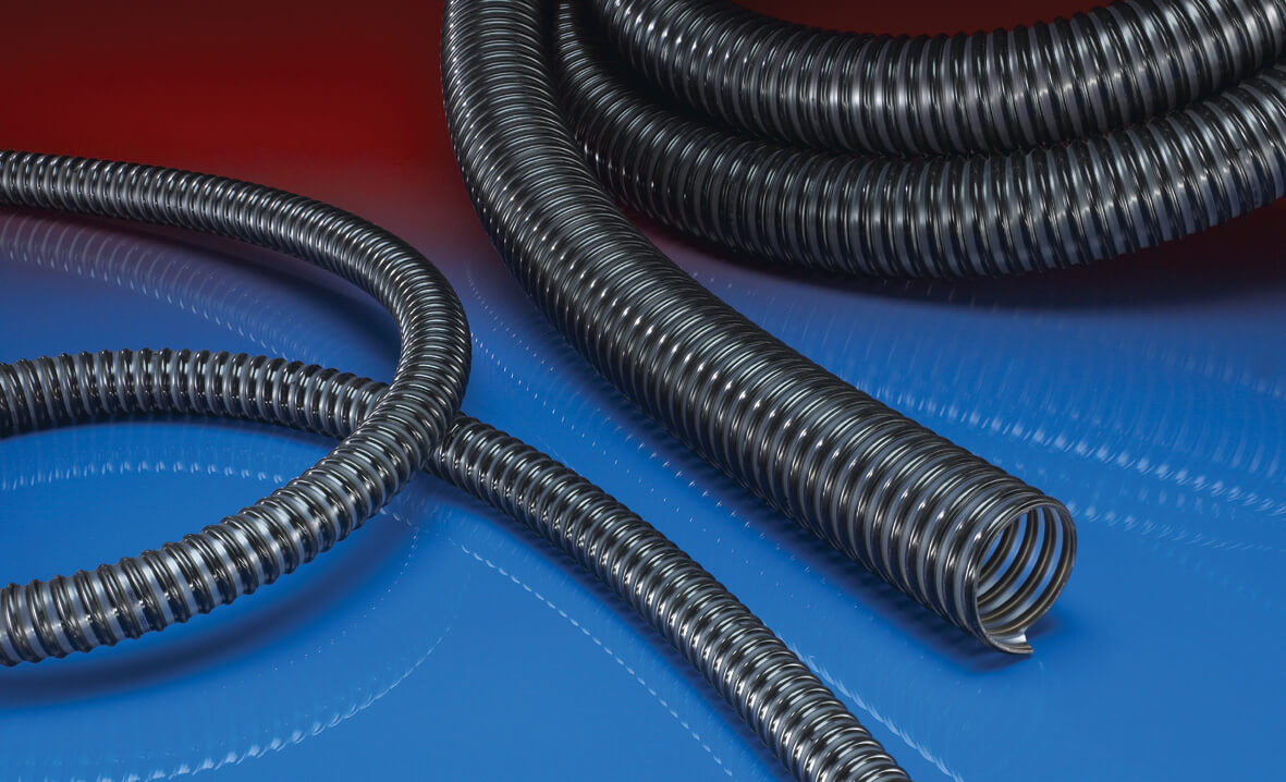 Norres 355-0140-5200-10 Kehrmaschinenschlauch, schwer, Außenfaltung, sehr flexibel, Innen-Ø 140 mm, Aussen-Ø 153 mm, Biegeradius 200 mm - Norres 355 - AIRDUC PUR 355 SWEEPER