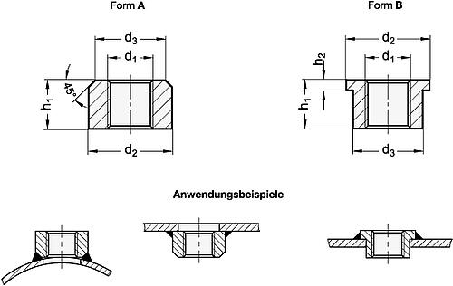 Ganter 7490-NI-M16X1,5-A Edelstahl Schweißmuffen mit und ohne Bund - GN 7490 Edelstahl Schweissmuffen mit und ohne Bund-Abbildung