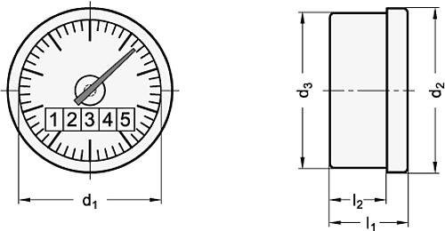 Ganter 000.3-60-0000.2-L Stellungsanzeiger, Pendelsystem, digital / analoge Anzeige - GN 000-3 Stellungsanzeiger - Pendelsystem - digital - analog-Skizze