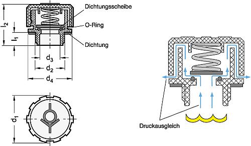 Ganter 552.1-31-G1/2-10 ELESA ENTLÜFTUNGSSCHRAUBE - GN 552-1 Entlueftungsschrauben mit Dichtungsscheibe - Kunststoff-Skizze