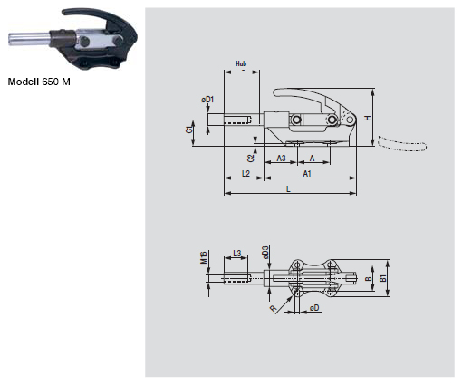 DESTACO 650-M Schubstangenspanner Standard  Haltekraft 70000N, Hub 76mm - 650-M Schubstangenspanner Standard - mit Zollgewinde