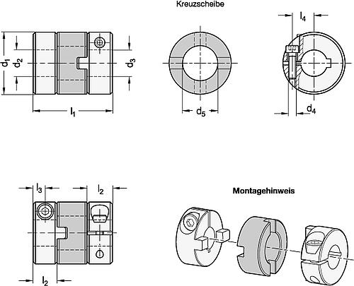 Ganter 2242-15-B4-5-AL-KU Kreuzschieberkupplungen mit Klemmnabe - GN 2242 Kreuzschieberkupplungen mit Klemmnabe-Abbildung
