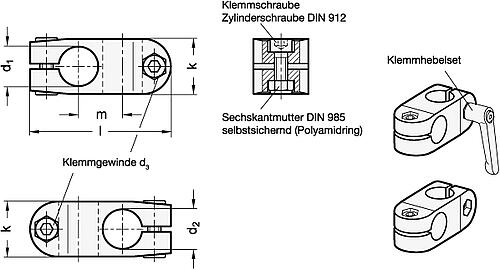 Ganter 131-B10-B10-2-BL KREUZ KLEMMVERBINDER - GN 131 Kreuz Klemmverbinder - Aluminium-Skizze