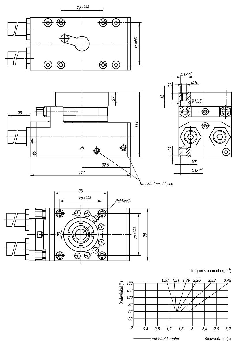 Norelem 20064-019 DREHMODUL PNEUMATISCH GR.9, - NLM 20064 Drehmodul pneumatisch - Massblatt
