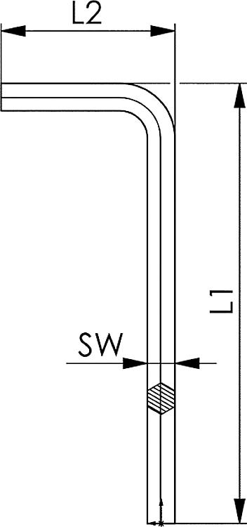 AMF 911-C 1,3 Sechskantschraubendreher (mm), L1 x L2: 41 x 13 mm, SW: 1,3 mm - ISO 2936C Sechskantschraubendreher - mm - Skizze