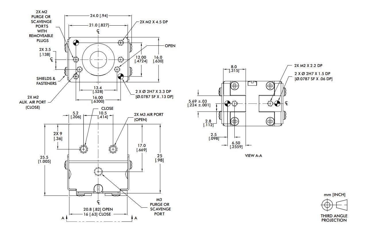 DESTACO RPM-2M Miniatur-Parallelgreifer Greifkraft: 36 N, Hub 4,8 mm - DESTACO RPM RPMC-2-M - Miniatur-Parallelgreifer-Skizze