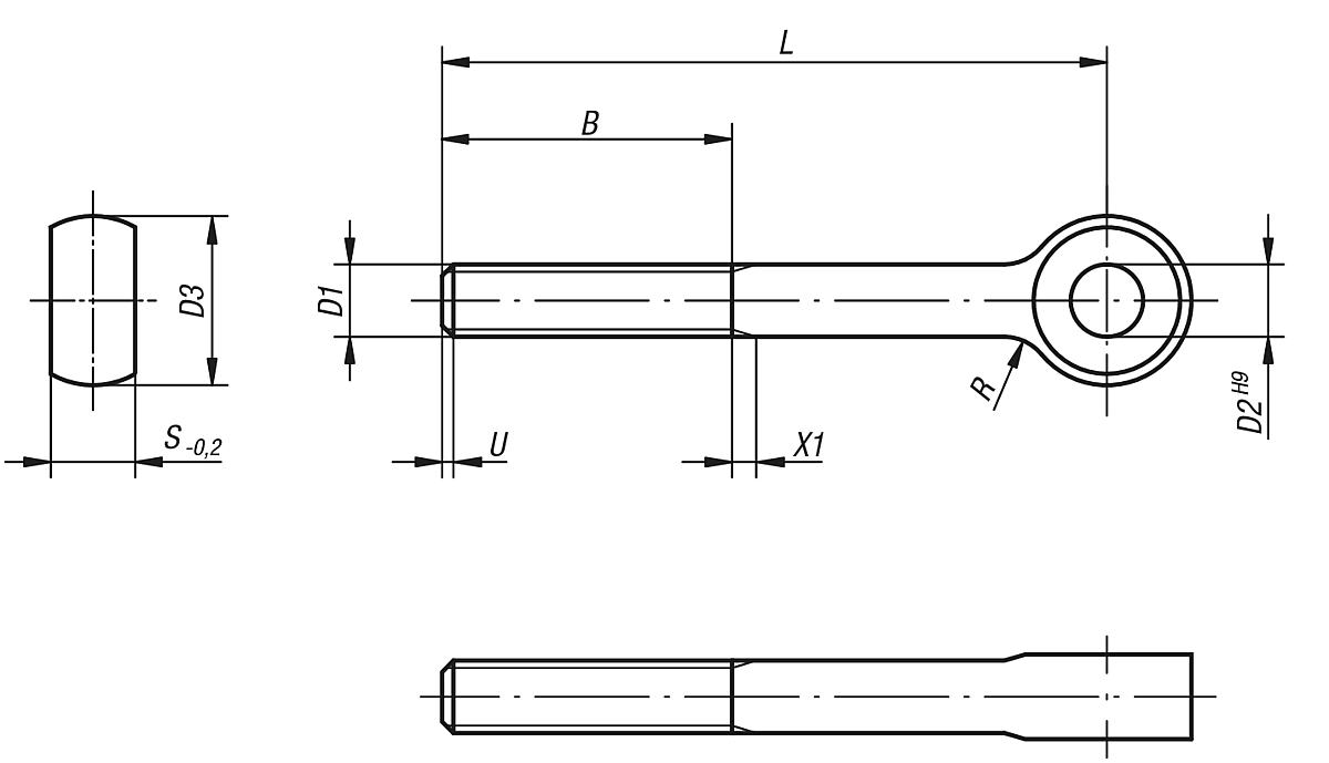 Norelem 07180-120140 AUGENSCHRAUBE DIN 444 FORM B  EDELSTAHL, M 20X140 - NLM 07180 Augenschrauben  DIN 444 Form B - Festigkeitsklasse 8-8 - Massblatt