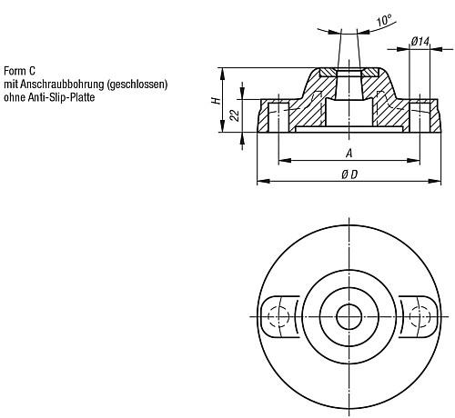 Kipp K0424.31251 TELLER F. STELLFUSS FORM C, - KIPP K0424-C Teller fuer Stellfuesse aus Kunststoff -
