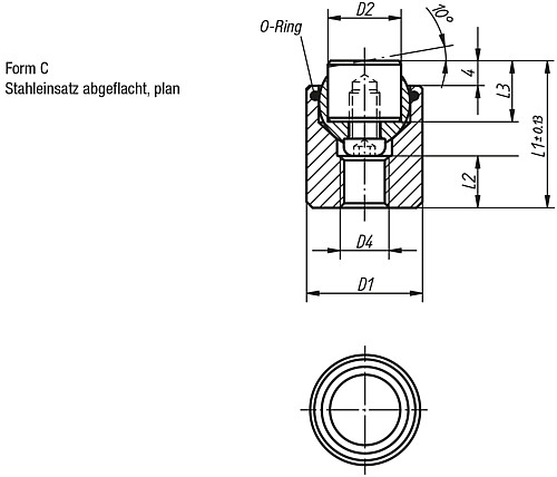 Kipp K0285.117X022 PENDELAUFLAGE FORM C MIT O RING, D1=17, L1=22 - KIPP K0285-C Pendelauflagen mit O Ring und auswechselbaren Einsaetzen - Form C