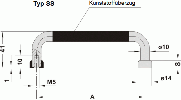 Leschhorn SS-10.055.28   feinstgeschliffene, mattglänzende Stahl Bügelgriffe A 55, mit Kunststoffüberzug - Leschhorn SS Design Buegelgriffe - Stahl