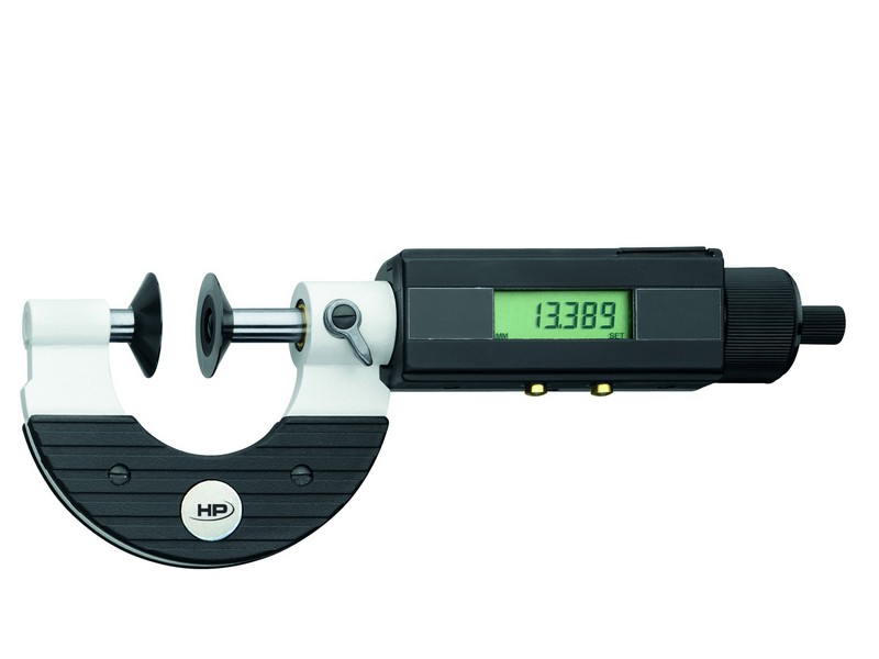 Helios Preisser, 0933 705  DIGI-MET Bügelmessschraube zum Messen von Zahnweiten  100-125 mm Messbereich, Modul 0,6, Messteller-ø 30 mm - Helios Preisser 0933 Buegelmessschraube - Messen Zahnweiten