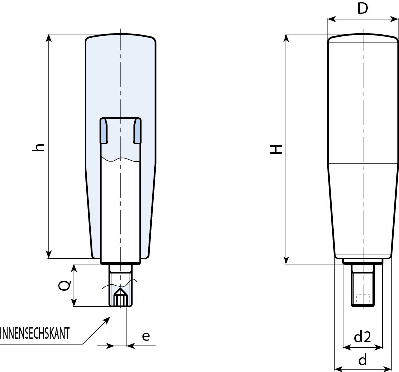 Leschhorn M129 Drehbare Zylindergriffe  H 72; d 19; Gewinde d1 M8X15; Kunststoff PA, schwarz - Boteco M129 Drehbare Zylindergriffe
