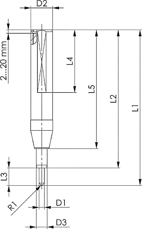 AMF 1440WSL03 AMF-Writer Slimline, Nadel: 90R03 Ex00, Drehzahl: 0-300 1/min, R1: 0,3 mm - LE 1440WSL Writer Slimline -Skizze