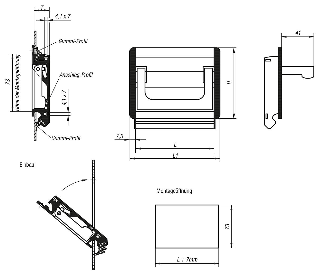 Norelem 06961-11813 PROFIL KLAPPGRIFF FORM A, L=118, NATURFARBEN ELOXIERT - NLM 06961-A Profil Klappgriffe - Form A - Massblatt