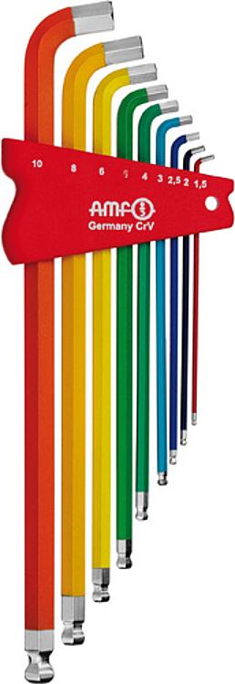 AMF 911LG-H100F Kugelkopfschraubendreher 100° COLOR - Schlüsselhalter, Inhalt: SW: 1.5, 2, 2.5, 3, 4, 5, 6, 8, 10 mm - LE 911LG-H100F Kugelkopfschraubendreher 100 Grad COLOR -Schluesselhalter-Abbildung