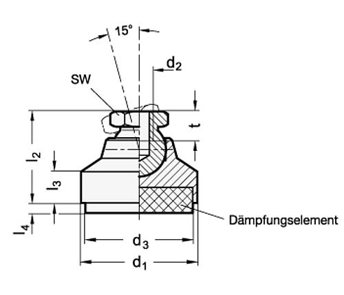 Ganter 342.1-32-M10-SV GELENKFUSS,INNENGEW.,SCHWINGUNGSDÄMPFEND - GN 342-1 Gelenkfuesse mit Schwingungsdaempfung - Stahl-Skizze