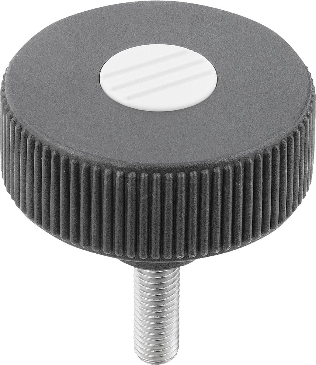 Kipp K0260.51055X40 NOVO.GRIP RÄNDELRAD  GR.1  FORM L, D=40  M5X40, DECKEL LICHTGRAU - K0260-51055X40 NOVO GRIP RAENDELRAD GR 1 FORM L - D 40 M5X40 - DECKEL LICHTGRAU